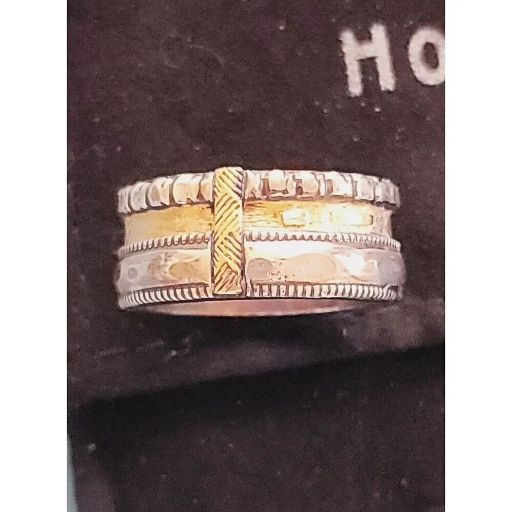Men's Custom Ring Wedding Band Recycled Sterling & Gold Hot Rox sz 11.5- 11.75
